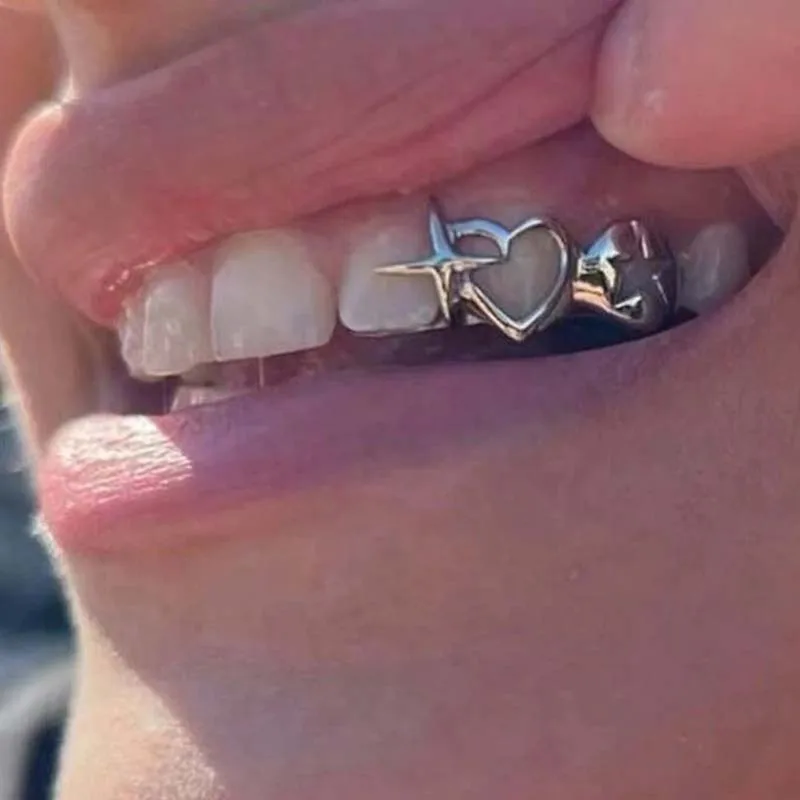 Punk hip hop oco coração dente - Men Accessories In Silver avaliação e preço