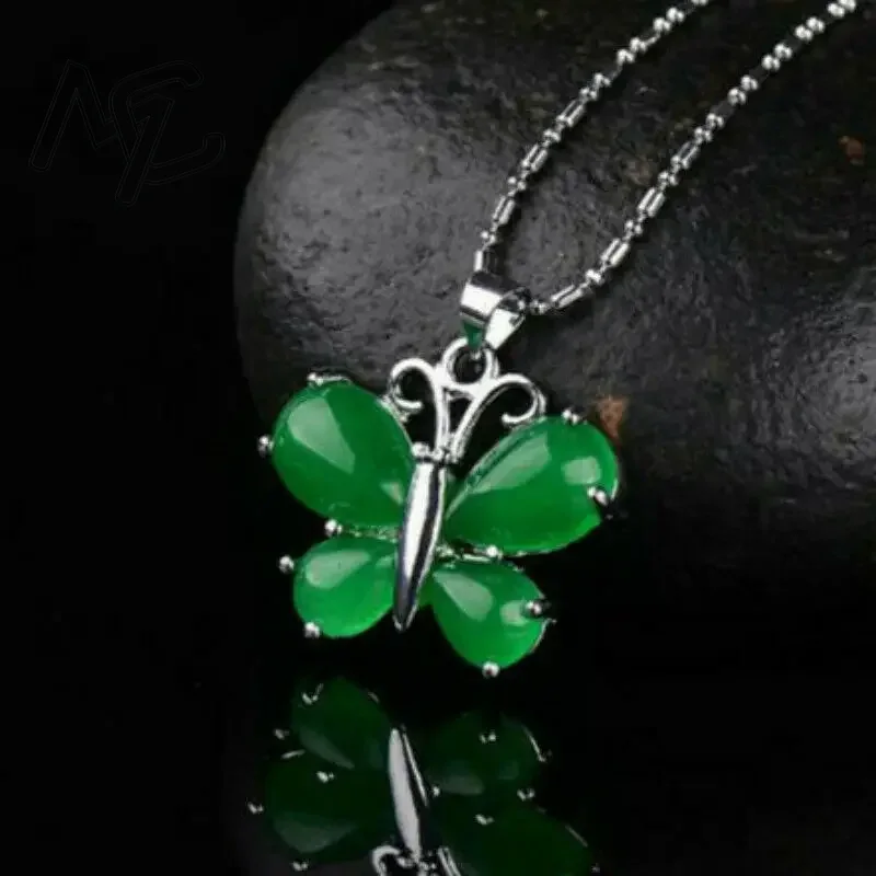 S925 prata verde jade borbolet - Men Accessories In Silver avaliação e preço